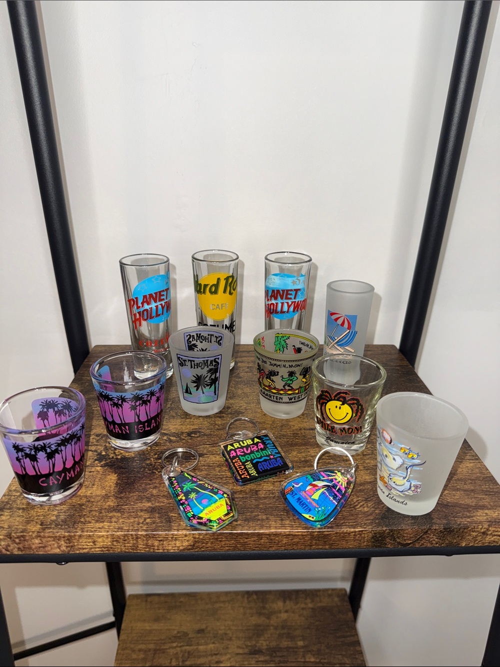 Variety of Caribbean Shot glasses and key chains